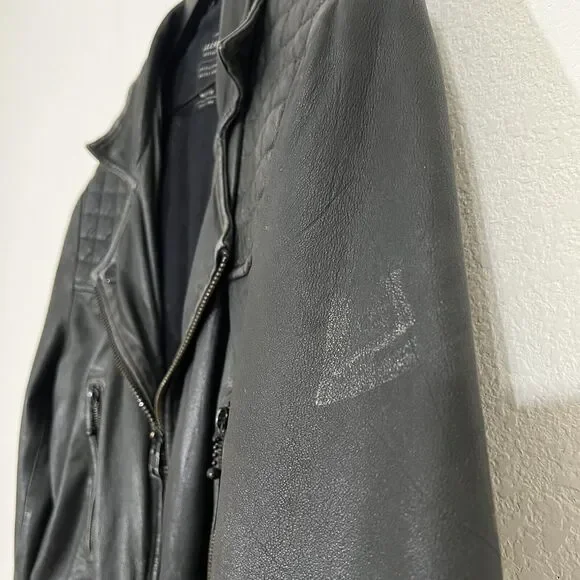ALLSAINTS Spitalfields Distressed Leather Moto Jacket Size Medium Gray